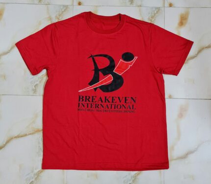 A fashionable red trendy t-shirt displayed flat, highlighting its stylish design and soft fabric, ideal for casual wear.